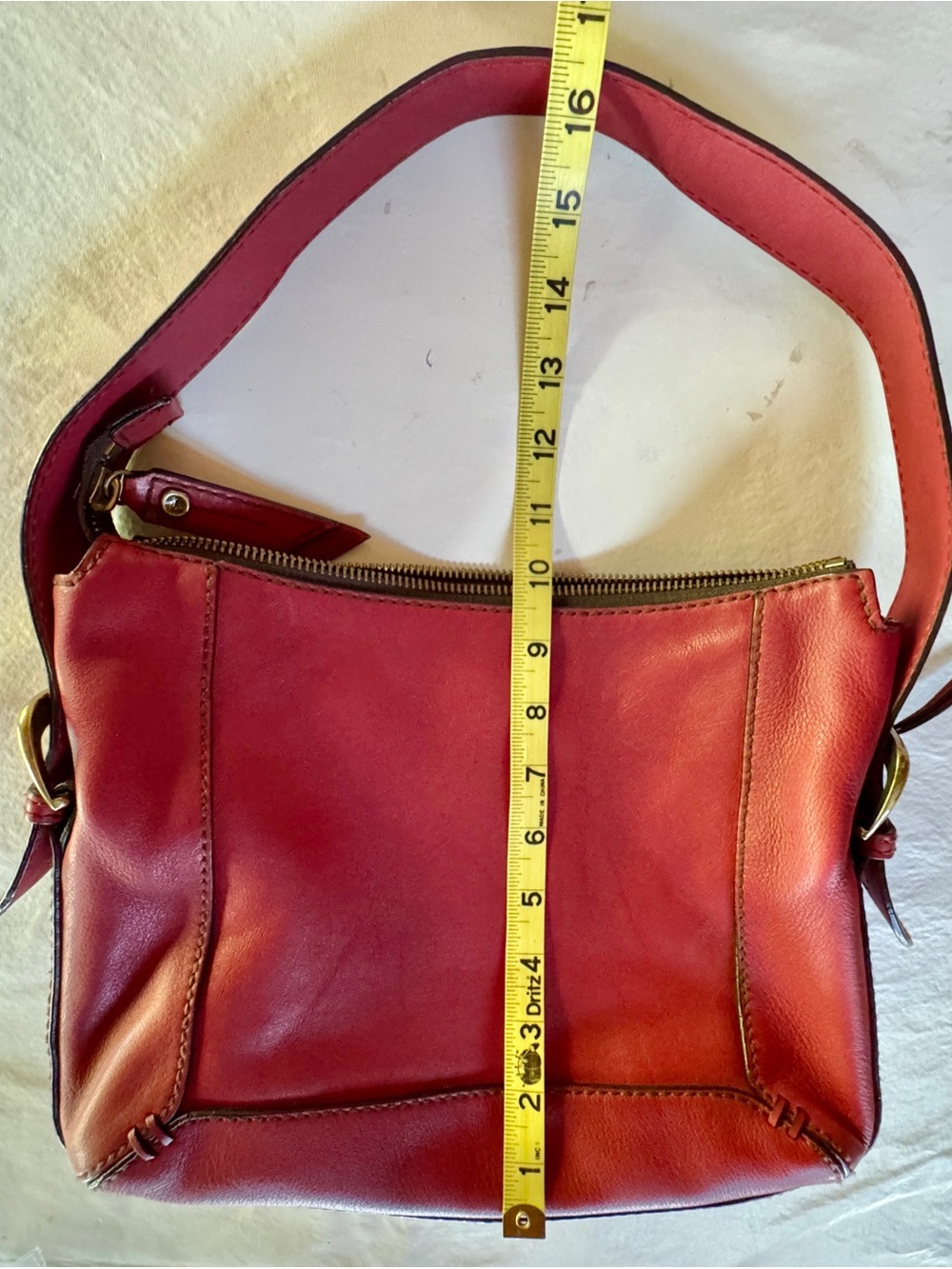 FOSSIL Red Hobo Genuine Leather Shoulder Bag or Handheld Adjustable Strap w/Key - Picture 10 of 17